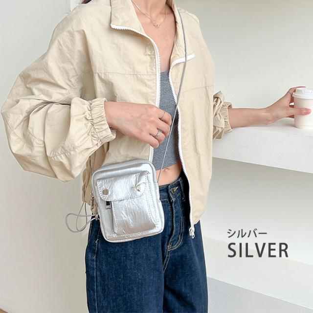 サコッシュ レディース ポシェット 斜めがけ かわいい エナメル きれいめ 小さめ 2way ウエストポーチ 軽い ミニ ポーチ カジュアル おしゃれ 軽量 防水 撥水 10代 20代 30代 外ポケット 女の子 ブラック シルバー 韓国 送料無料 6