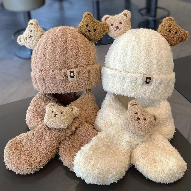 子ども ニット帽 耳付き マフラー 2点セット くまさん くま耳 秋 冬 子供 くま 耳 ベビー用品 男女兼用 キッズ ニットキャップ かわいい おしゃれ 防寒グッズ 子供服 こども 男の子 女の子 子供用 赤ちゃん 帽子 出産祝い クリスマス 送料無料 11