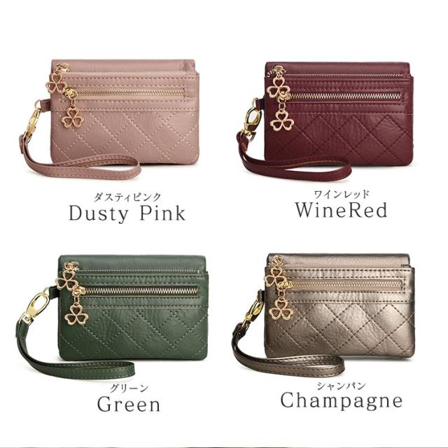 財布 レディース 二つ折り 大容量 キルティング レザー カード入れ 多い カード たくさん入る ポーチ 小物入れ かわいい お洒落 大人 機能性 コンパクト 小銭入れ サイフ ストラップ付き ミニポーチ 女の子 軽い 30代 40代 50代 送料無料 8