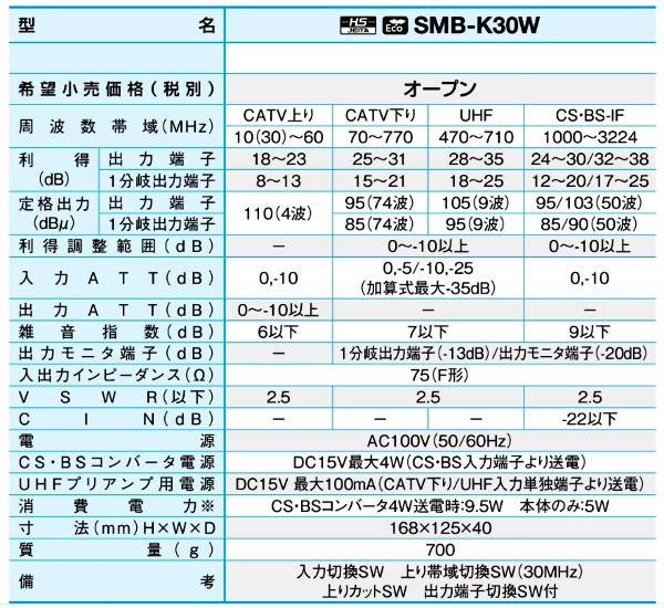 サン電子 SMB-K30W 新4K8K衛星放送対応 CS・BS・UHF/CATV双方向マルチブースタ 30dB型の通販はau PAY マーケット -  電材BLUEWOOD au PAY マーケット店 | au PAY マーケット－通販サイト