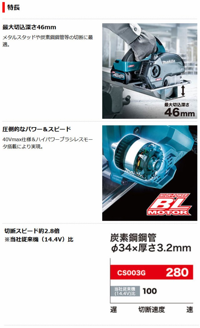 マキタ 充電式チップソーカッタ CS003GZ 125mm 40Vmax 本体のみ【バッテリ・充電器・ケース別売】の通販はau PAY マーケット  ヤマムラ au PAY マーケット－通販サイト