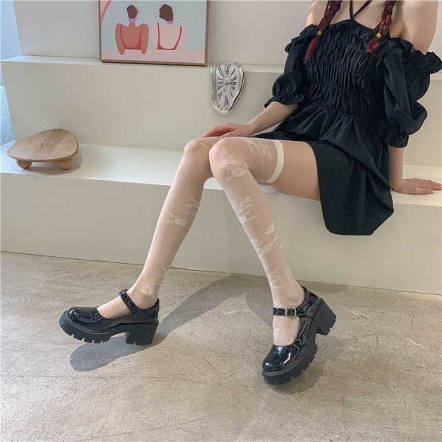 ニーハイソックス 2足セット 美脚 花柄 ストッキング 膝丈