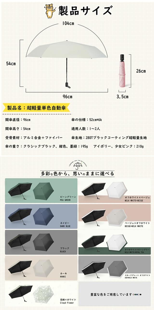 ワンタッチ 自動開閉 折りたたみ傘 花柄 ホワイト