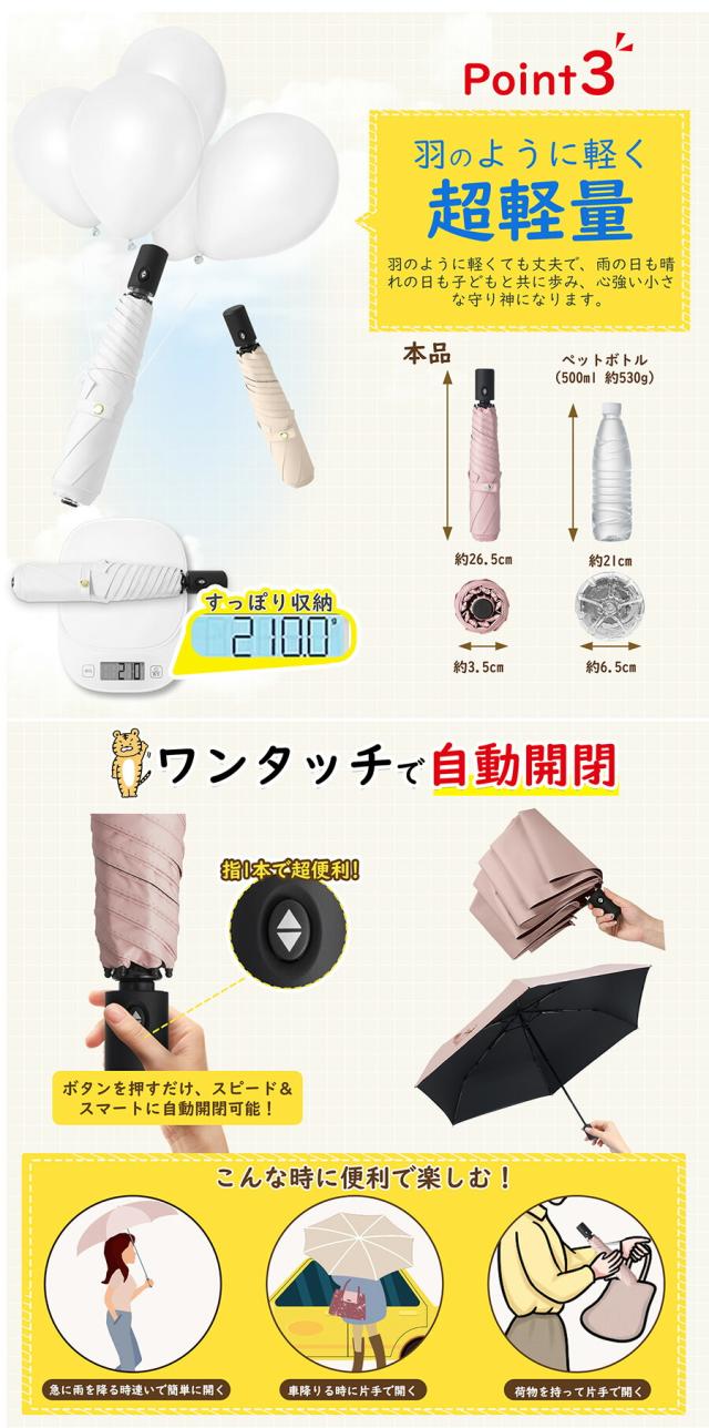 ワンタッチ 自動開閉 折りたたみ傘 花柄 ホワイト