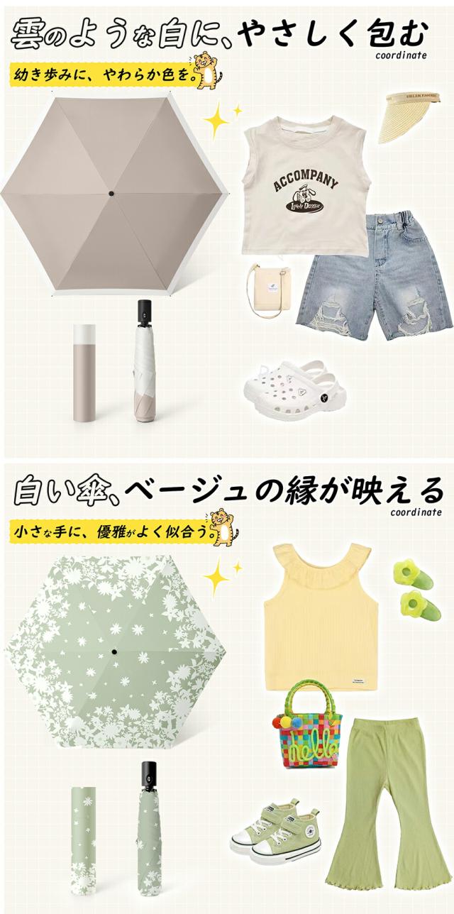 ワンタッチ 自動開閉 折りたたみ傘 花柄 ホワイト