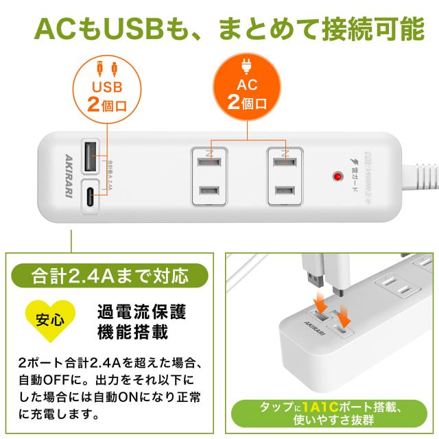 コンセントタップ 国内・海外両用電源タップ 2AC口 電源タップ usb付き 延長コード 1m 2m 3m ほこり防止 雷ガード スイングプラグ 省スペース 過電流保護 安全設計