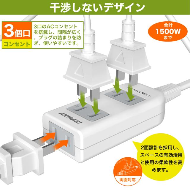 コンセントタップ 延長コード 1m 2m 3m 5m短い 電源コード 安全ガード ほこりシャッター 電源タップ 3個口 OAタップ ベビーガード 延長コンセント たこあしコンセント テーブルタップ oa タコ足配線 蛸足 隙間 スイングプラグ 1500w