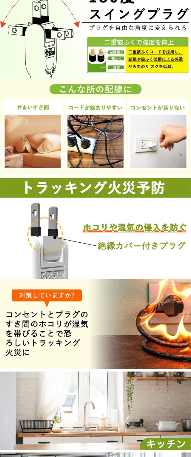 コンセントタップ 延長コード 1m 2m 3m 5m短い 電源コード 安全ガード ほこりシャッター 電源タップ 3個口 OAタップ ベビーガード 延長コンセント たこあしコンセント テーブルタップ oa タコ足配線 蛸足 隙間 スイングプラグ 1500w