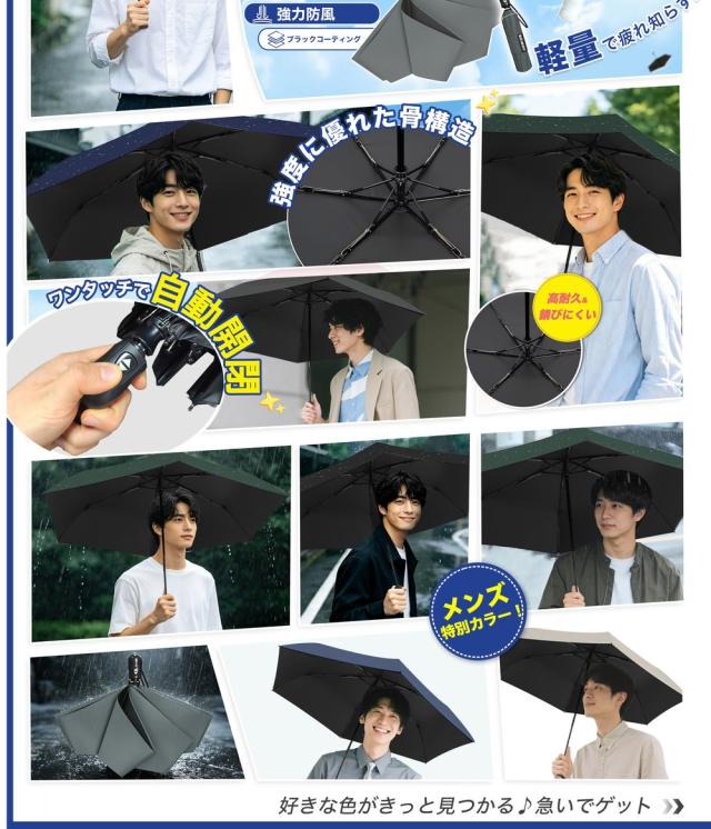 【50%OFFクーポン★実質1,990円】メンズ 大きめ 折りたたみ傘 自動開閉 完全遮光 晴雨兼用 UVカット100% 遮熱 耐風 高撥水 ワンタッチ 男性 通勤 通学 旅行 ギフト