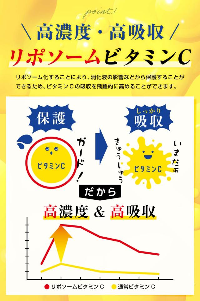 ビタミンC,ビタミンCサプリ,美容,美容サプリ,リポソームビタミンC,持続型,リポソーム,タイムリース,アスコルビン酸,ビタミンC誘導体