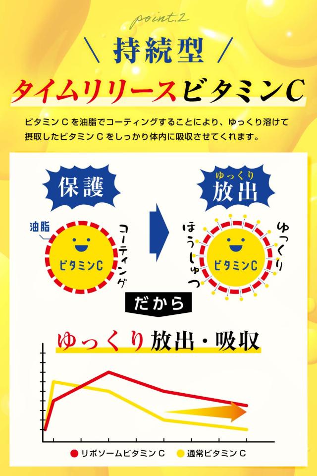 ビタミンC,ビタミンCサプリ,美容,美容サプリ,リポソームビタミンC,持続型,リポソーム,タイムリース,アスコルビン酸,ビタミンC誘導体