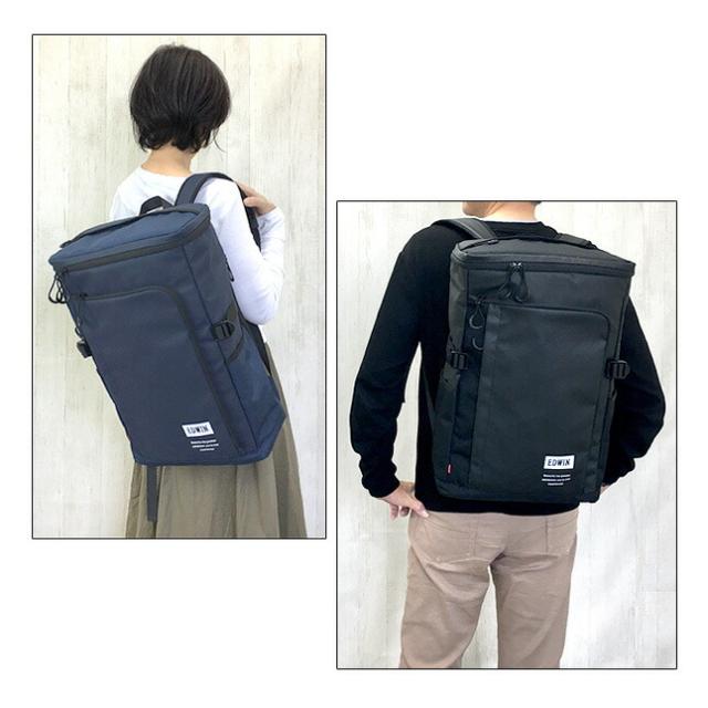 リュック リュックサック メンズ 通学 男子男の子 学生 【0411474】EDWIN エドウィン PU ボックスリュック 21.6L 大容量 ナイロン 軽量 黒 紺 カーキ スクエア型 BOXリュック バックパック 丈夫 おしゃれ 通学バッグ 通学リュック 中学生 高校生 女子