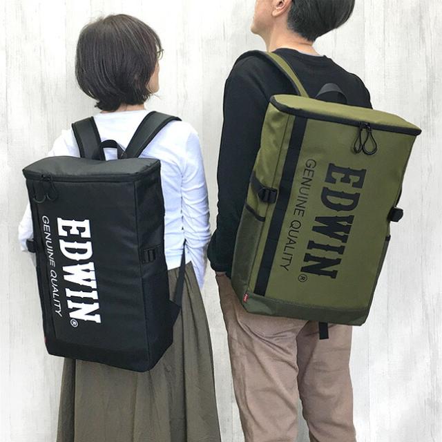 リュック リュックサック メンズ 通学 男子男の子 学生 【0411475】EDWIN エドウィン PU デカロゴ ボックスリュック 21.6L 大容量 ナイロン 軽量 黒 紺 カーキ スクエア型 BOXリュック バックパック 丈夫 おしゃれ 通学バッグ 通学リュック 中学生 高校生 女子