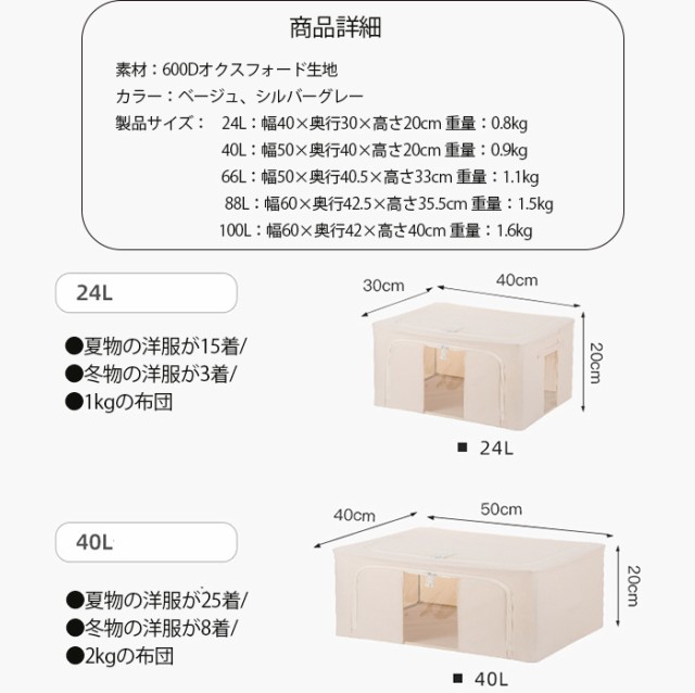 40L収納ボックス 布 折りたたみ 頑丈 フタ付き 窓付き 衣装ケース 大