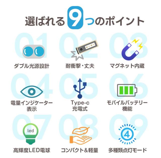 Type-c充電式ミニ懐中電灯