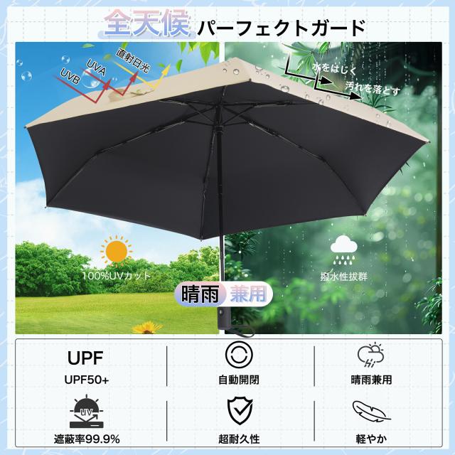 ワンタッチ 自動開閉 日傘 花柄 ホワイト
