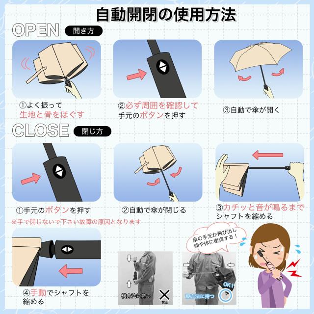 ワンタッチ 自動開閉 日傘 花柄 ホワイト