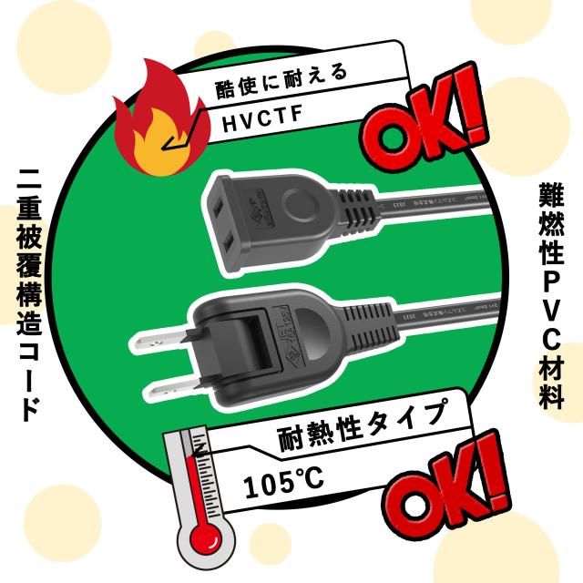 延長コード 3m 1個口 ブラック 15A 1500W 耐トラッキング 二重被覆 絶縁キャップ ACアダプター すっきり接続 コンセント ソフト 電源コード 延長ケーブル 連結可