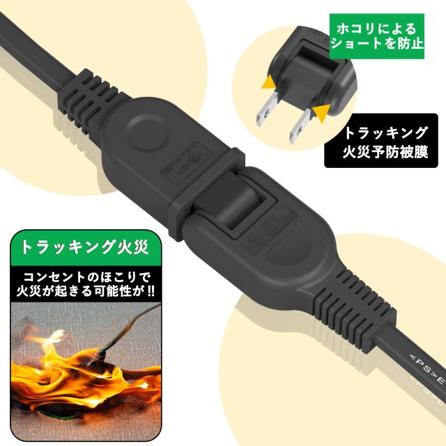延長コード 3m 1個口 ブラック 15A 1500W 耐トラッキング 二重被覆 絶縁キャップ ACアダプター すっきり接続 コンセント ソフト 電源コード 延長ケーブル 連結可