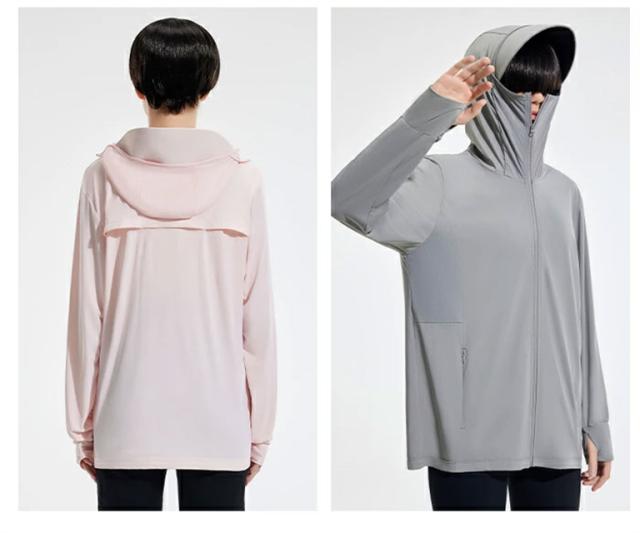 UV パーカー 冷感 -7℃ レディース 長袖 ラッシュガード UVカット アウター メッシュ 素材 通気口 指穴 つば 取り外し 顎紐 サンバイザー 日焼け防止 服 大きいサイズ トップス 体型カバー 薄手 吸湿 速乾 シャリ感 紫外線対策   M-4XL 男女兼用