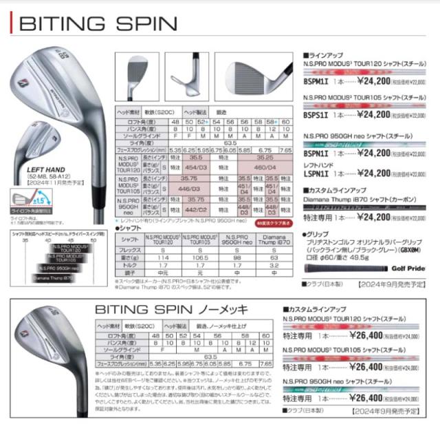 ブリヂストン ゴルフ 2024 BITING SPIN ウェッジ N.S.PRO MODUS3  TOUR120 スチールシャフト 日本正規品