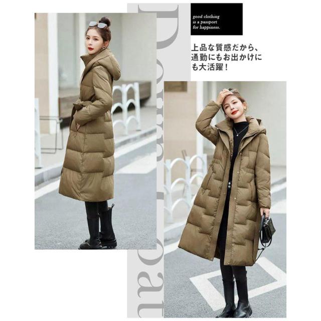 ロングダウンコート レディース ダウンジャケット ダックダウン 黒 白