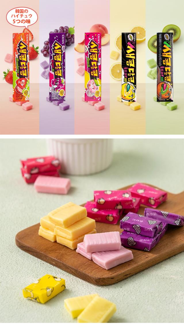 [CROWN] クラウン セコムダルコム 韓国のハイチュウ 甘すっぱ / 29g イチゴ味 もも味 ブドウ味 レモン味 キウイ味 甘酸っぱい グミ 韓国お菓子