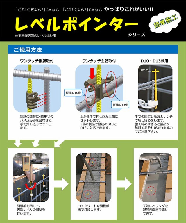 住宅基礎天端レベル出し用 レベルポインター ワンタッチ 主筋取付 鉄筋径D13 (1000個入) LP-SK13【天端出し レベル出し レベラー施工  住の通販はau PAY マーケット - 土木測量試験用品のソッキーズ | au PAY マーケット－通販サイト