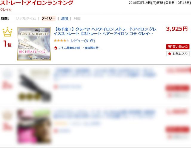 クレイツ ヘアアイロン ストレートアイロン グレイスストレート