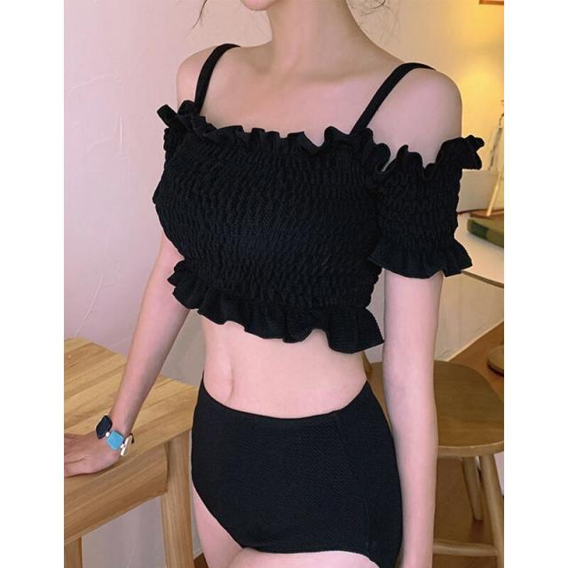 水着 ビキニ 水着ビキニ 2点セット 韓国 水着 スカート付き セクシー マイクロビキニ 大きいサイズ ブラック オフショル 20代 30代 フリル