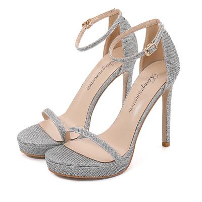 美脚 脚長 厚底 l サンダル シューズ 靴 厚底サンダル 11.5cm ピンヒール ラウンドトゥ キラキラ ラメ スエード レザー 大人可愛い きれ