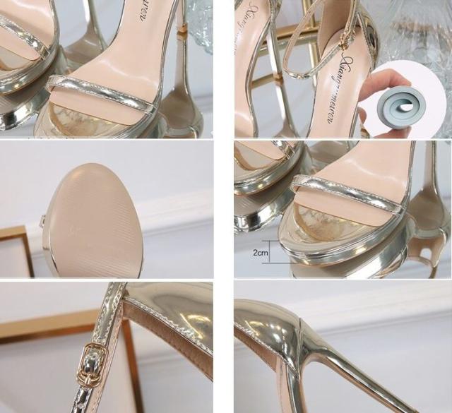 美脚 脚長 厚底 l サンダル シューズ 靴 厚底サンダル 11.5cm ピンヒール ラウンドトゥ キラキラ ラメ スエード レザー 大人可愛い きれ