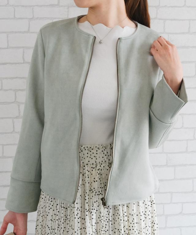 超美品　グレー アイボリー　ノーカラージャケット　マレットメット 超美品グレー アイボリーノーカラージャケットマレットメット