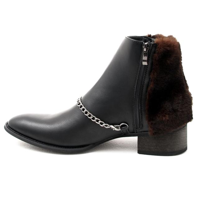 ブーツ メンズ SB select シルバーバレットセレクト チェーン付きレザー×ファーブーツ 即日発送 靴 シューズ ショートブーツ ヒール チェーン ファー PUレザー 合皮 25cm 25.5cm 26cm 26.5cm 27cm 27.5cm ブラック グレー 黒 秋 冬 [CLE-553]