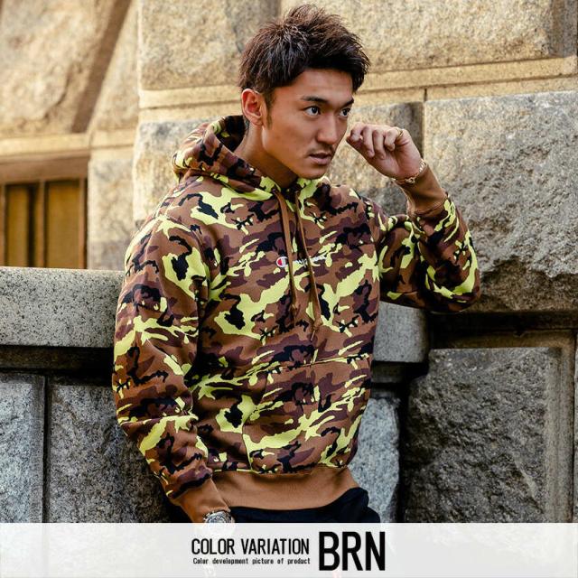 パーカー メンズ 長袖 Champion チャンピオン カモフラージュ柄ロゴ  