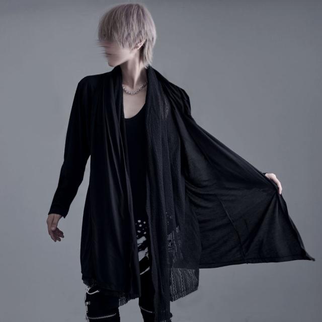 カーディガン メンズ ブランド おしゃれ 長袖 半袖 ロング丈 ショール ガウン ドレープ レース シースルー シアー フェイクレイヤード 重ね着風 羽織り 大きいサイズ 細身 ブラック ホワイト 黒 白 M L XL 春 夏 秋 冬 Bernings Sho バーニングショー 即日発送 [3286-52] 3286-52_a.jpg