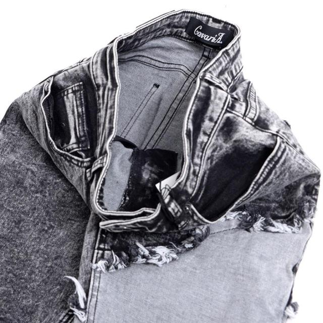 黒スキニーパンツ 切り替え メンズ フリンジ 黒パン ヴィジュアル系 V