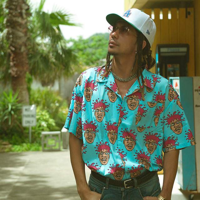 シャツ メンズ RAZZIS ラズ ブランド おしゃれ 半袖 トップス オープンカラー 開襟シャツ 総柄シャツ ハワイアンシャツ アロハシャツ ブルー 青 パステルカラー ストリートファッション ストリート 夏 即日発送 [RZPG20-26] rzpg20-26a.jpg