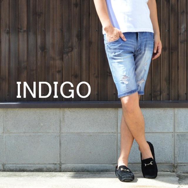 ダメージ加工デニムショートパンツ ハーフパンツ クラッシュ加工