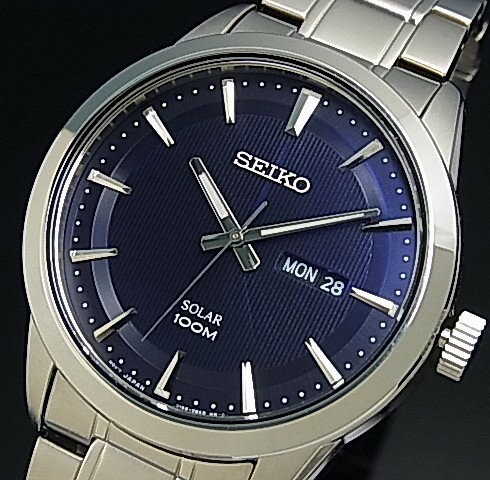 人気ブランドを Seiko セイコー ソーラー時計 メンズ腕時計 メタルベルト ネイビー文字盤 Sne361p1 海外モデル 超目玉 Bayounyc Com