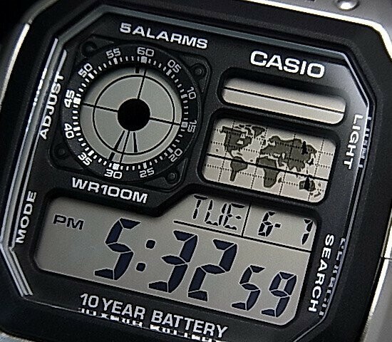 CASIO【カシオ/スタンダード】デジタル 世界地図表示ワールドタイム メンズ腕時計 メタルベルト 海外モデル AE-1200WHD-1A/ファッション・アクセサリーu003eジュエリー