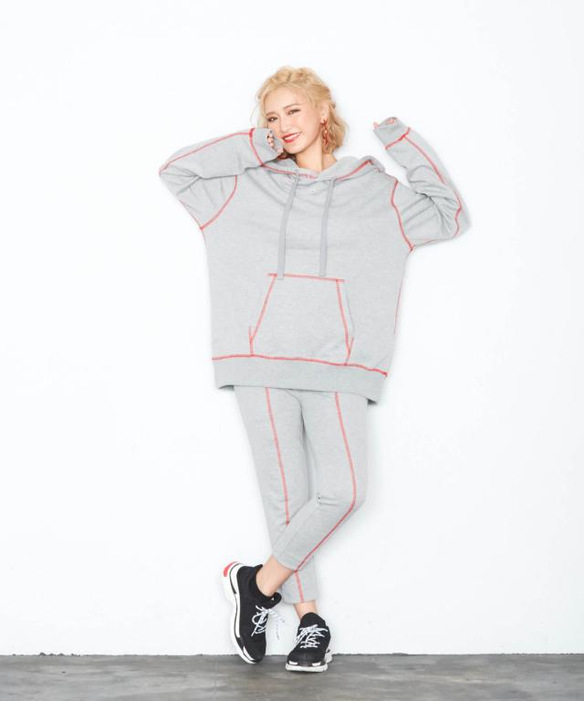 kana セットアップ 138cm〜 Vネックフロントボタントップス + ワイドレッグパンツ