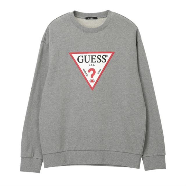 GUESS グレー トレーナー エンボスロゴ GUESS ゲス スウェット トレーナー クルーネック 長袖 ロゴ 定番