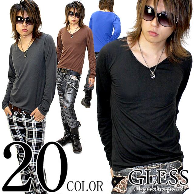 00s archive 平成 お兄系　Ｖネック　ロンT ☆激安980円☆GLESS(グレス)Vネック無地ロンT【20color】無地