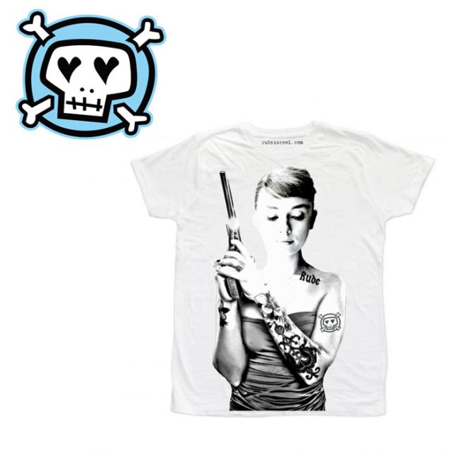 RUDE ルード Gun -WHITE- パロディ Tシャツ イタリアブランド 半袖 メンズ tシャツ イタリア ホワイト