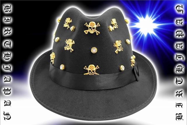 送料無料 帽子33黒×金 スカルスタッズ付ハット ヤンキーオラオラ