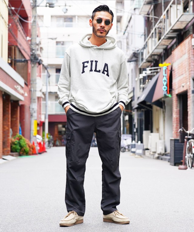 FILA フィラ カレッジロゴラインリブプルパーカー パーカー メンズ