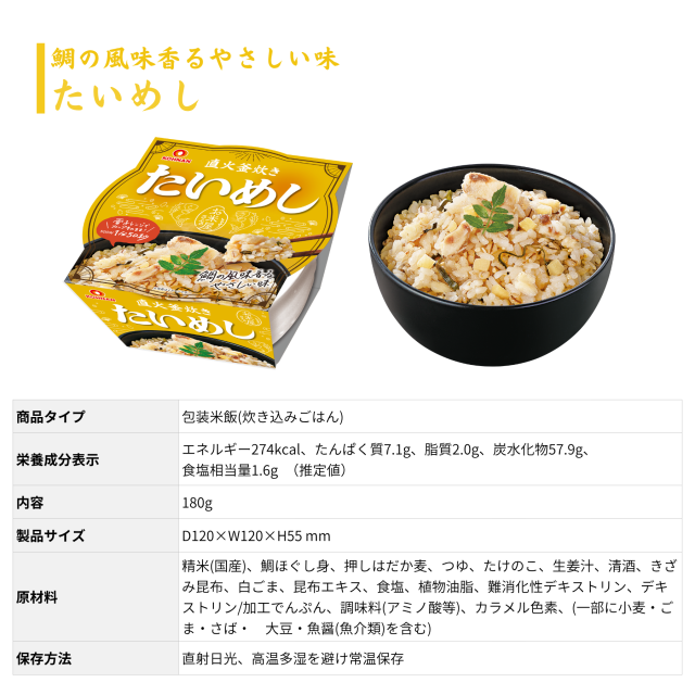 おくさま印 直火釜炊き たいめし 栄養成分表示