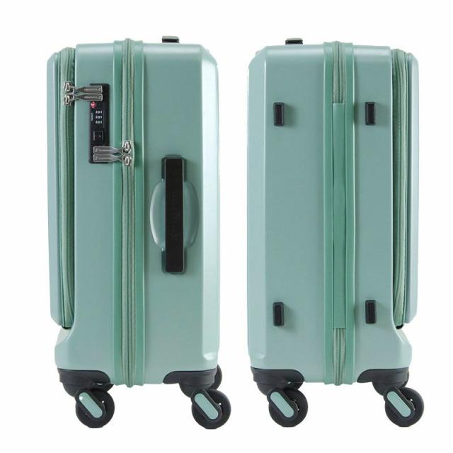 フリクエンターのリエーヴェ4輪キャリーのミントグリーン、側面フォト。