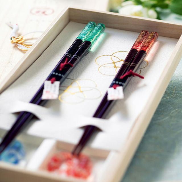 一双 箸置付夫婦箸 【潮風】